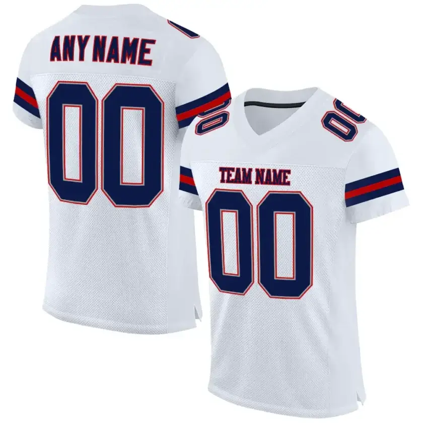 Custom White Mesh Football Jersey with Navy-Red