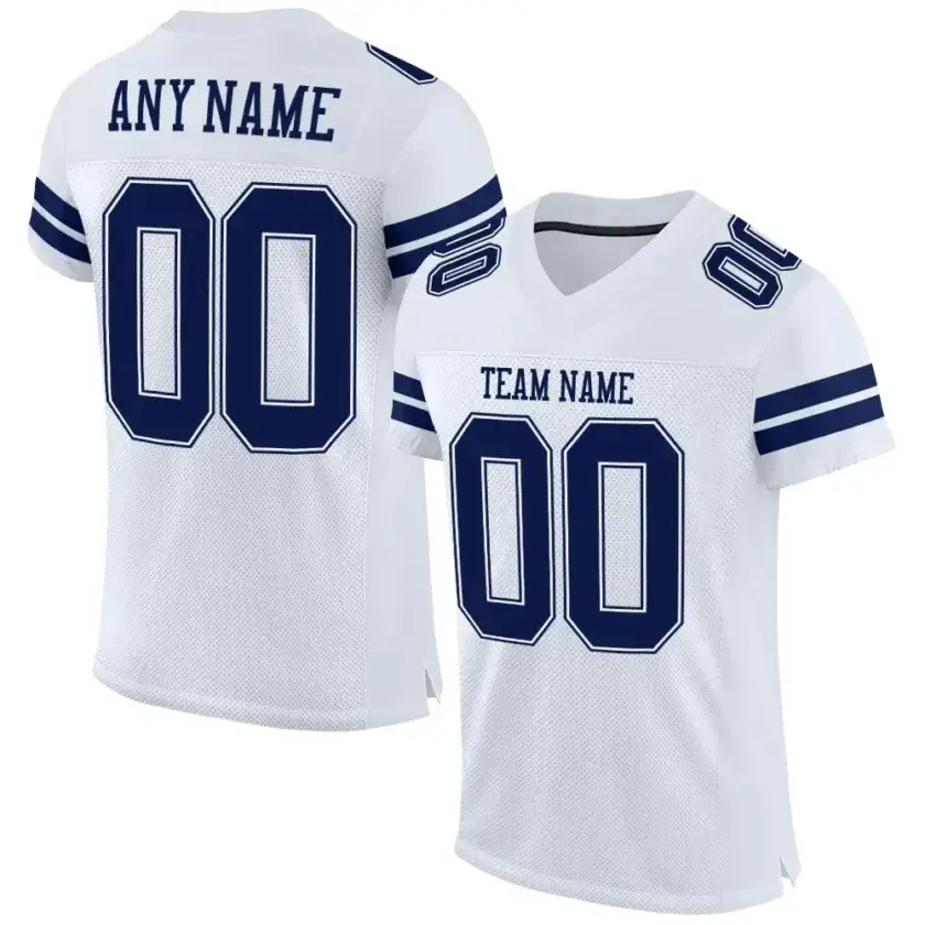 Custom White Mesh Football Jersey with Navy-White