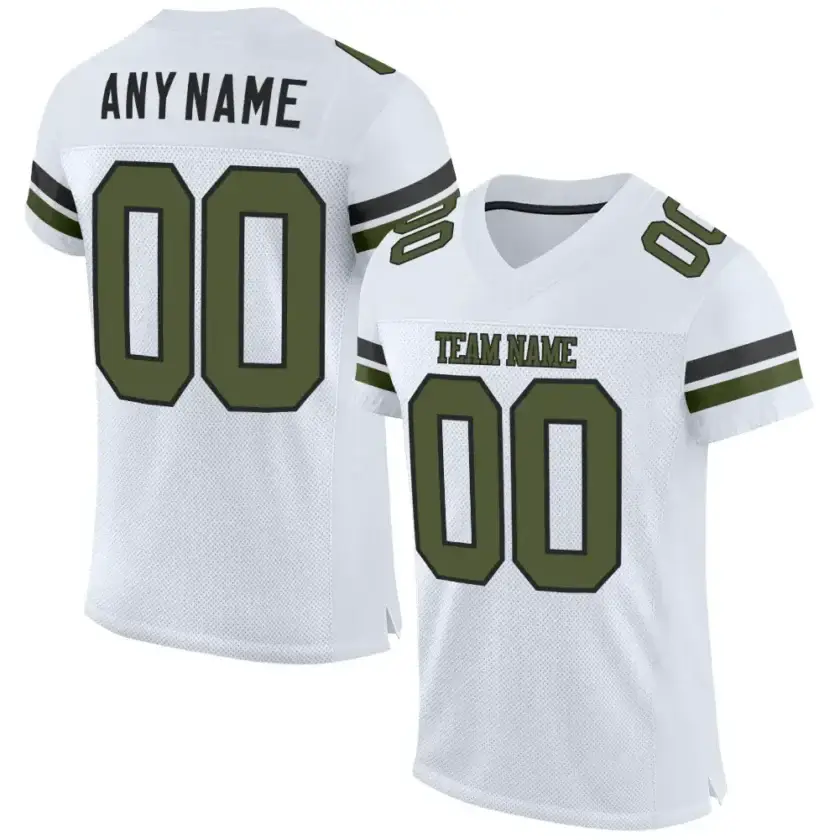 Custom White Mesh Football Jersey with Olive-Black