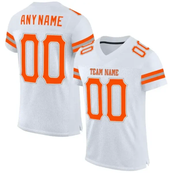Custom White Mesh Football Jersey with Orange-Gray