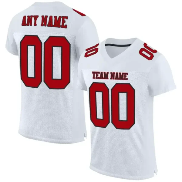 Custom White Mesh Football Jersey with Red-Black