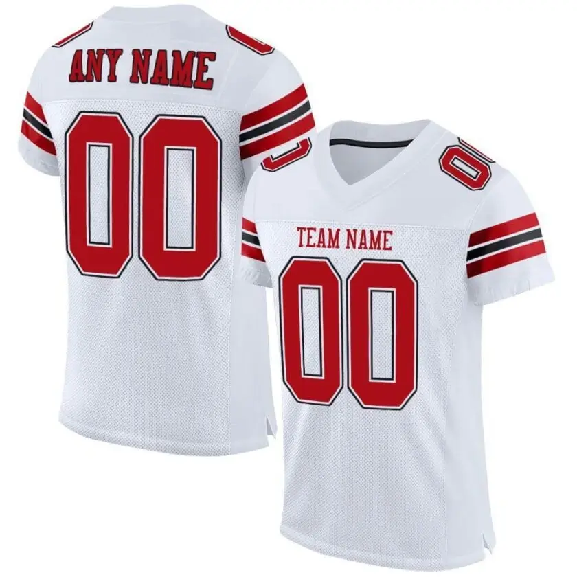 Custom White Mesh Football Jersey with Red-Black