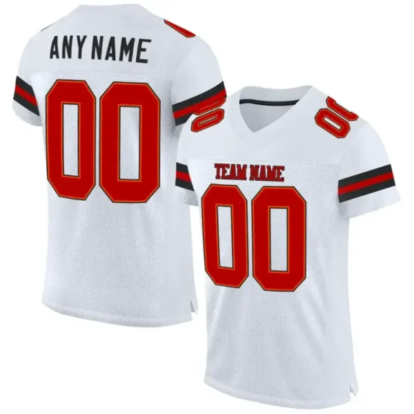 Custom White Mesh Football Jersey with Red-Black