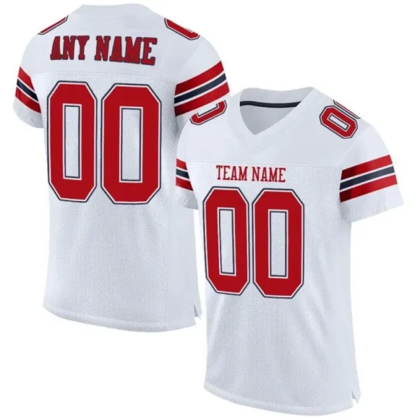 Custom White Mesh Football Jersey with Red-Navy