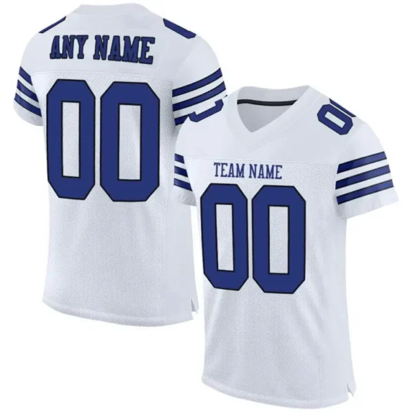 Custom White Mesh Football Jersey with Royal-Black