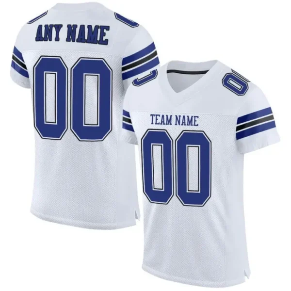 Custom White Mesh Football Jersey with Royal-Black