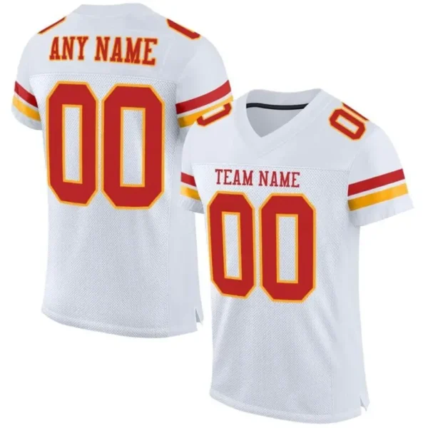 Custom White Mesh Football Jersey with Scarlet-Gold
