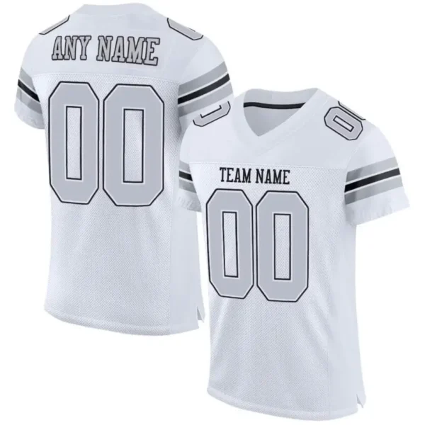 Custom White Mesh Football Jersey with Silver-Black
