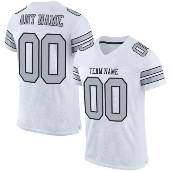 Custom White Mesh Football Jersey with Silver-Black