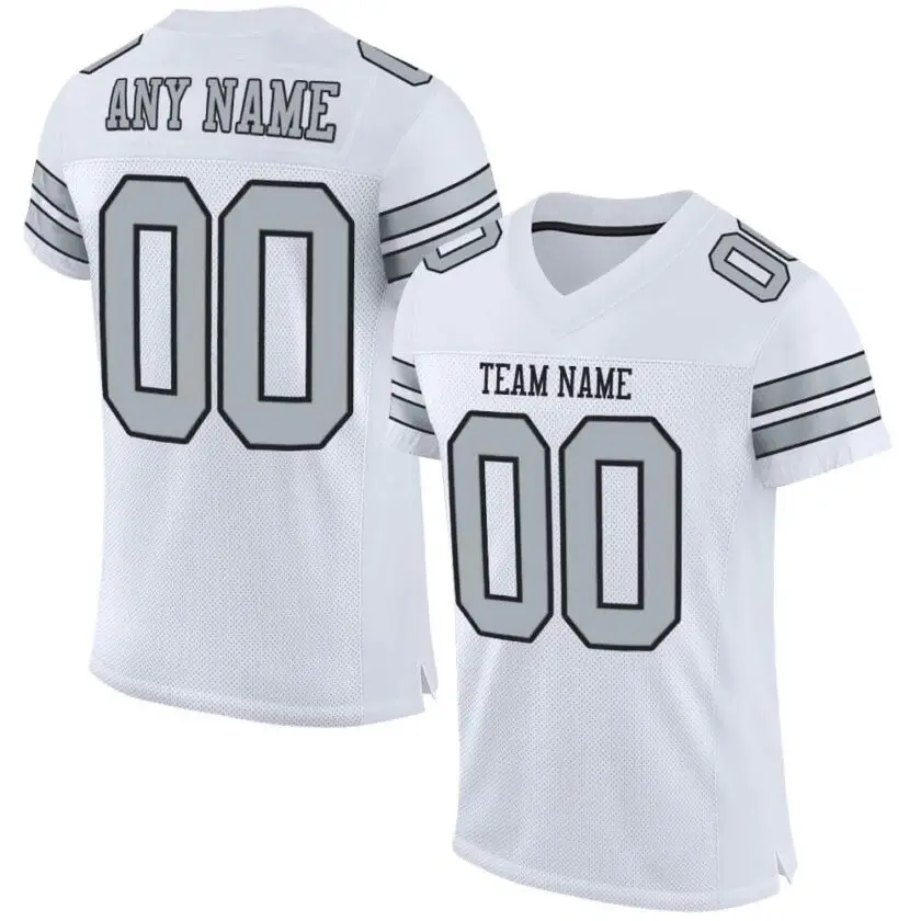 Custom White Mesh Football Jersey with Silver-Black