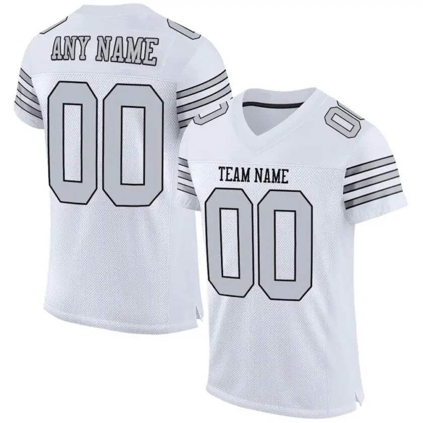 Custom White Mesh Football Jersey with Silver-Black