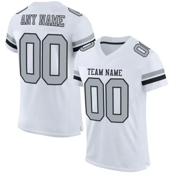 Custom White Mesh Football Jersey with Silver-Black