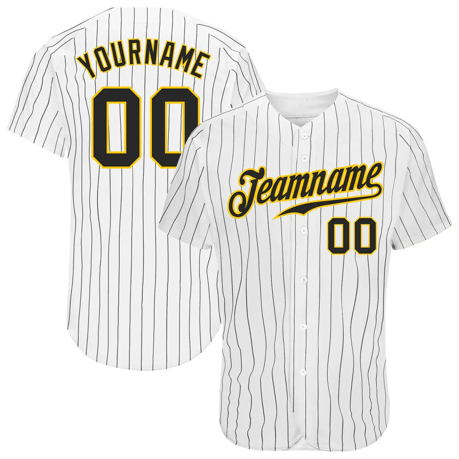 Custom White Pinstripe Baseball Jersey with Black-Gold