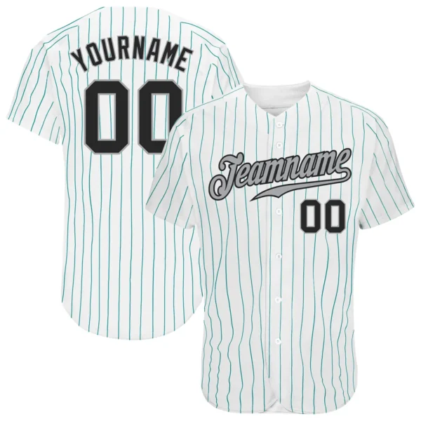 Custom White Pinstripe Baseball Jersey with Black-Gray
