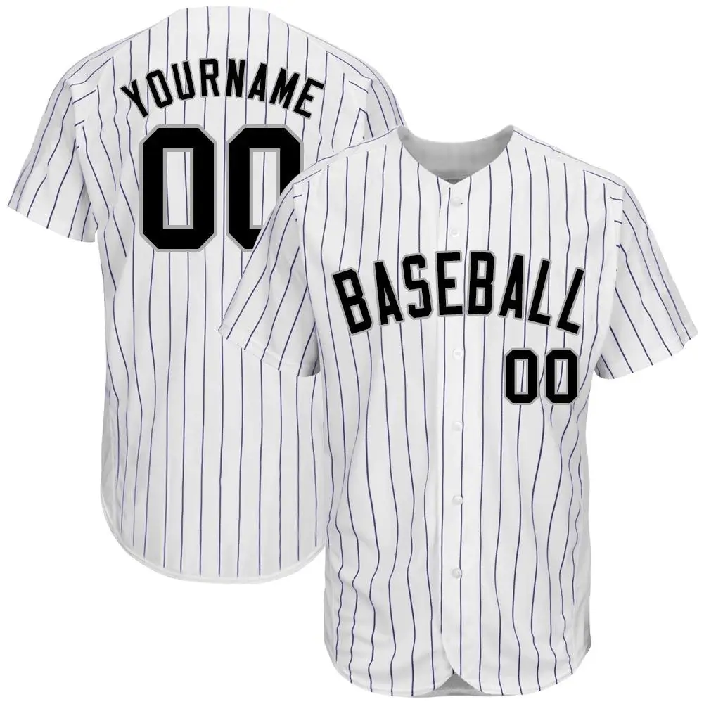 Custom White Pinstripe Baseball Jersey with Black-Gray
