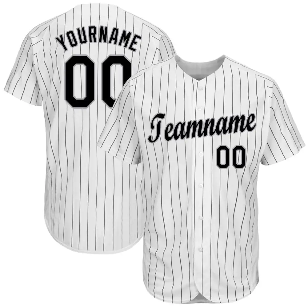 Custom White Pinstripe Baseball Jersey with Black-Gray