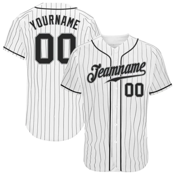 Custom White Pinstripe Baseball Jersey with Black-Gray