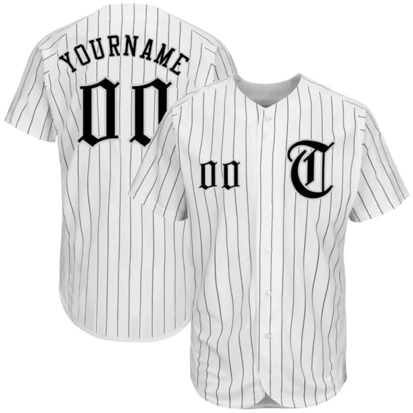 Custom White Pinstripe Baseball Jersey with Black-Gray