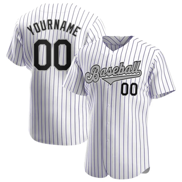 Custom White Pinstripe Baseball Jersey with Black-Gray