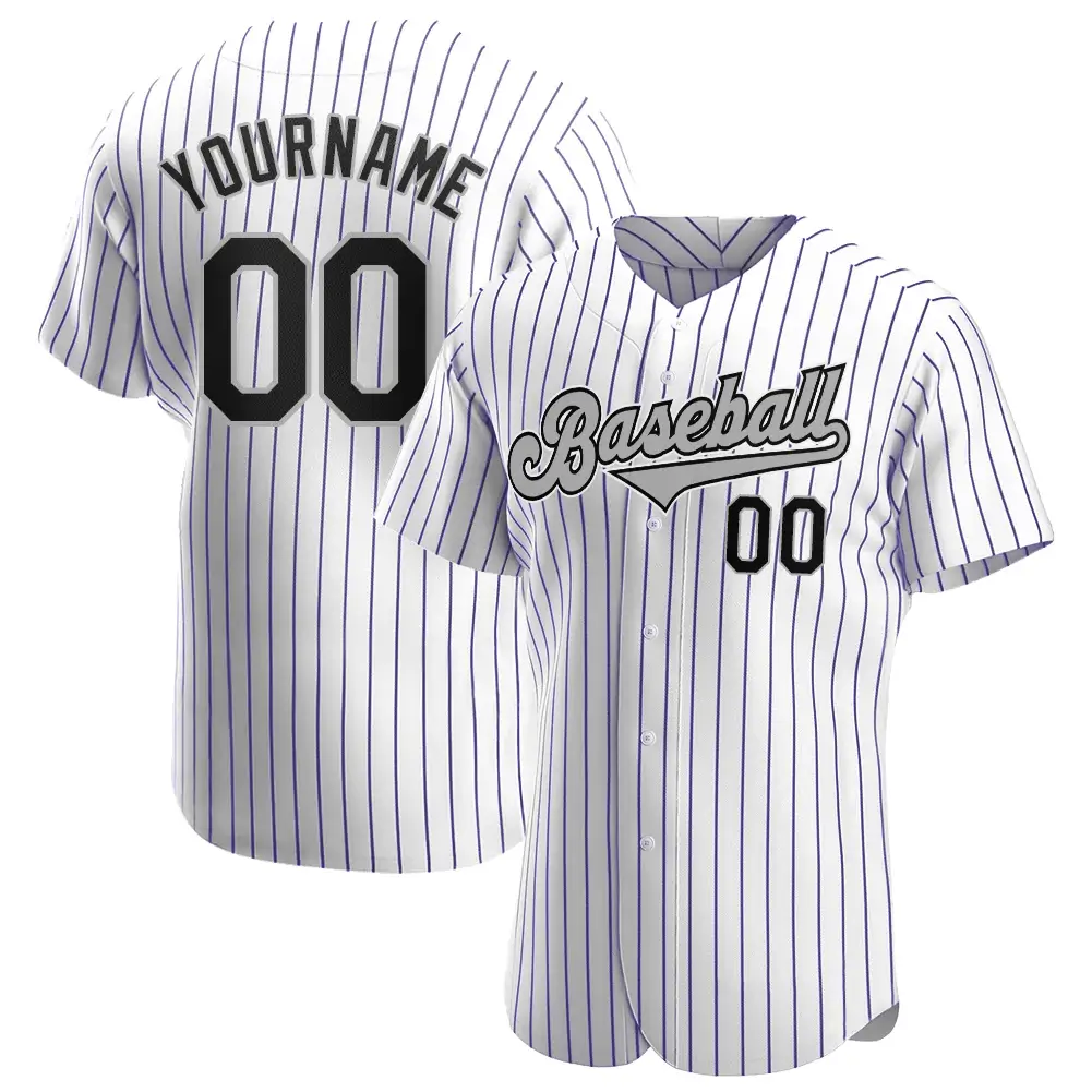 Custom White Pinstripe Baseball Jersey with Black-Gray