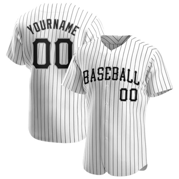 Custom White Pinstripe Baseball Jersey with Black-Gray