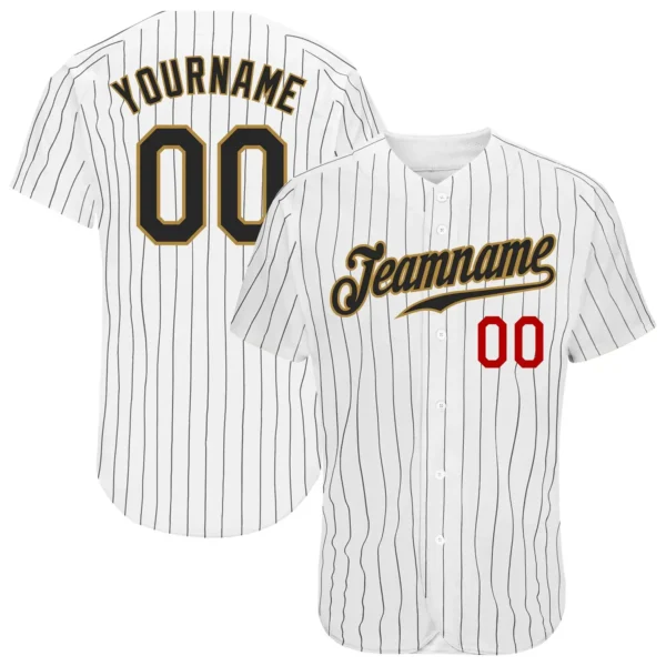 Custom White Pinstripe Baseball Jersey with Black-Old Gold-Red