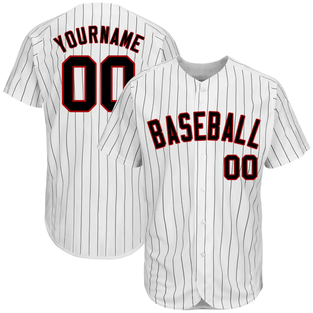 Custom White Pinstripe Baseball Jersey with Black-Red