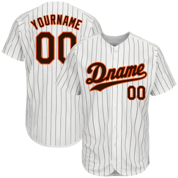 Custom White Pinstripe Baseball Jersey with Brown-Orange
