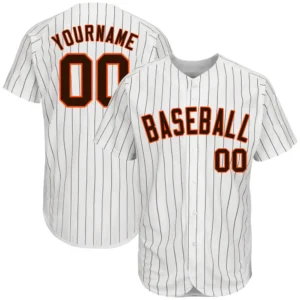 Custom White Pinstripe Baseball Jersey with Brown-Orange