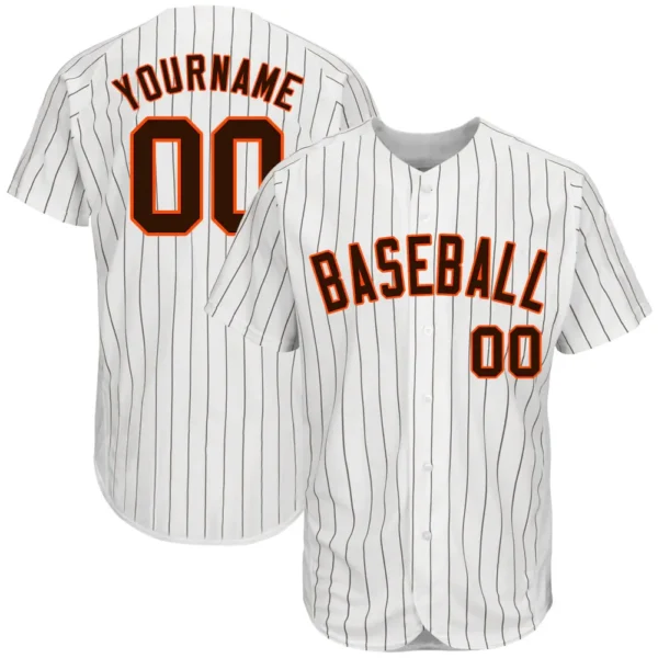 Custom White Pinstripe Baseball Jersey with Brown-Orange