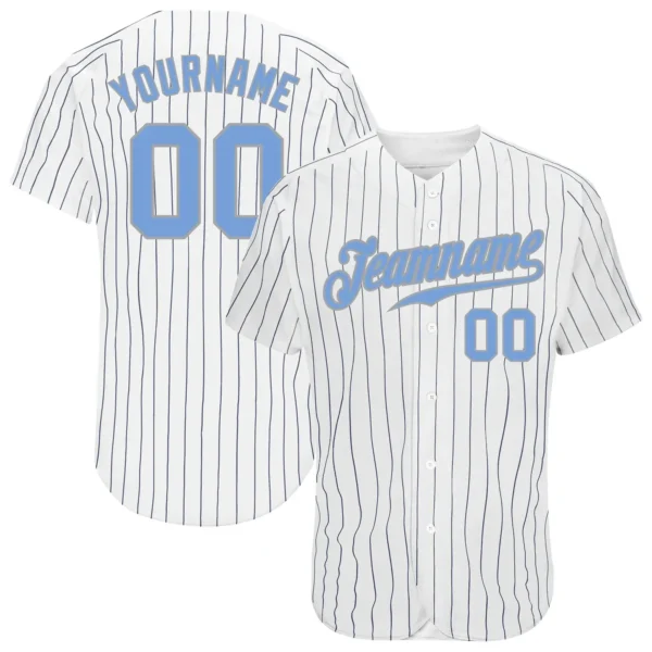 Custom White Pinstripe Baseball Jersey with Light Blue-Gray