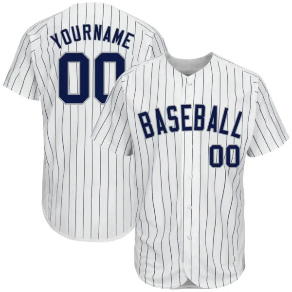 Custom White Pinstripe Baseball Jersey with Navy-Gray