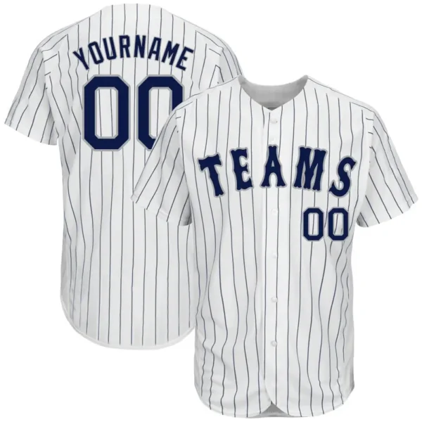 Custom White Pinstripe Baseball Jersey with Navy-Gray