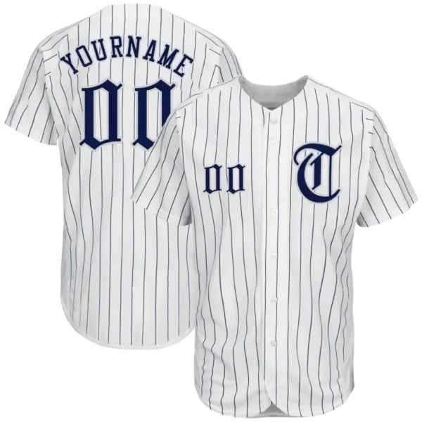 Custom White Pinstripe Baseball Jersey with Navy-Gray