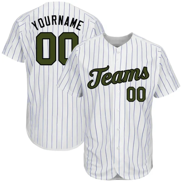 Custom White Pinstripe Baseball Jersey with Olive-Black
