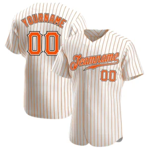 Custom White Pinstripe Baseball Jersey with Orange-Black