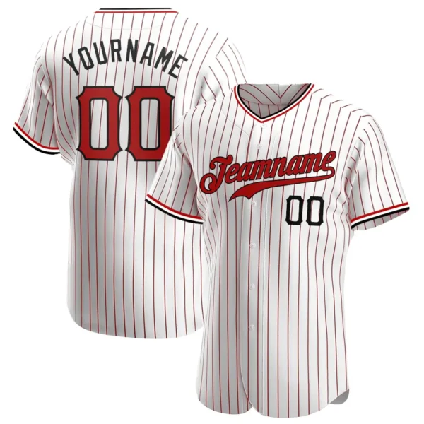 Custom White Pinstripe Baseball Jersey with Red-Black