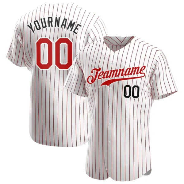 Custom White Pinstripe Baseball Jersey with Red-Black