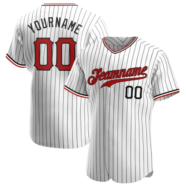 Custom White Pinstripe Baseball Jersey with Red-Black