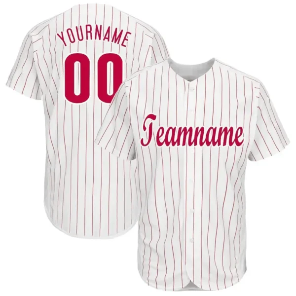 Custom White Pinstripe Baseball Jersey with Red-White