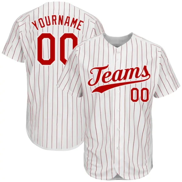 Custom White Pinstripe Baseball Jersey with Red-White