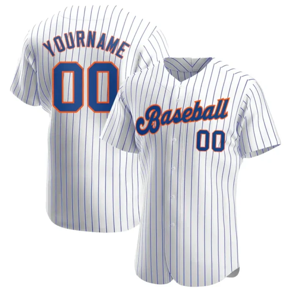 Custom White Pinstripe Baseball Jersey with Royal-Orange