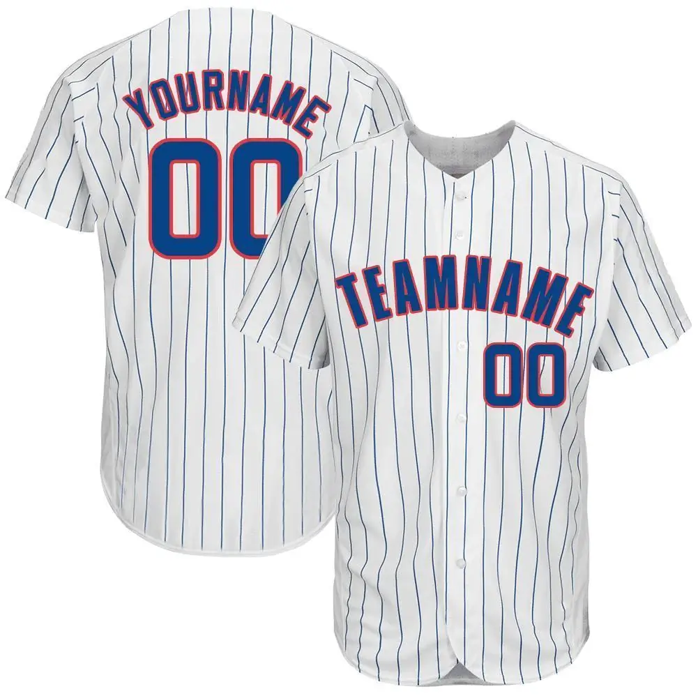 Custom White Pinstripe Baseball Jersey with Royal-Red