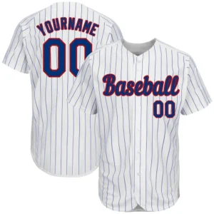Custom White Pinstripe Baseball Jersey with Royal-Red