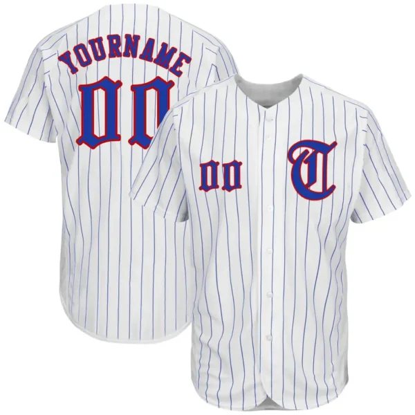 Custom White Pinstripe Baseball Jersey with Royal-Red