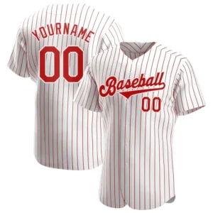 Custom White Pinstripe Baseball Jersey with Red-White